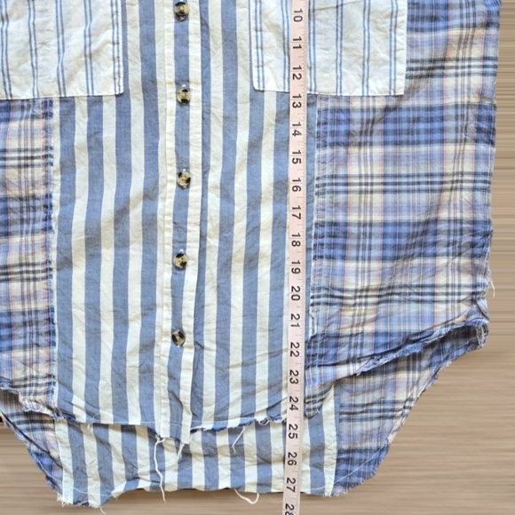 Urban Outfitters BDG Stevie Spliced Button Down Shirt Short Sleeve Relaxed Blue - Picture 13 of 14